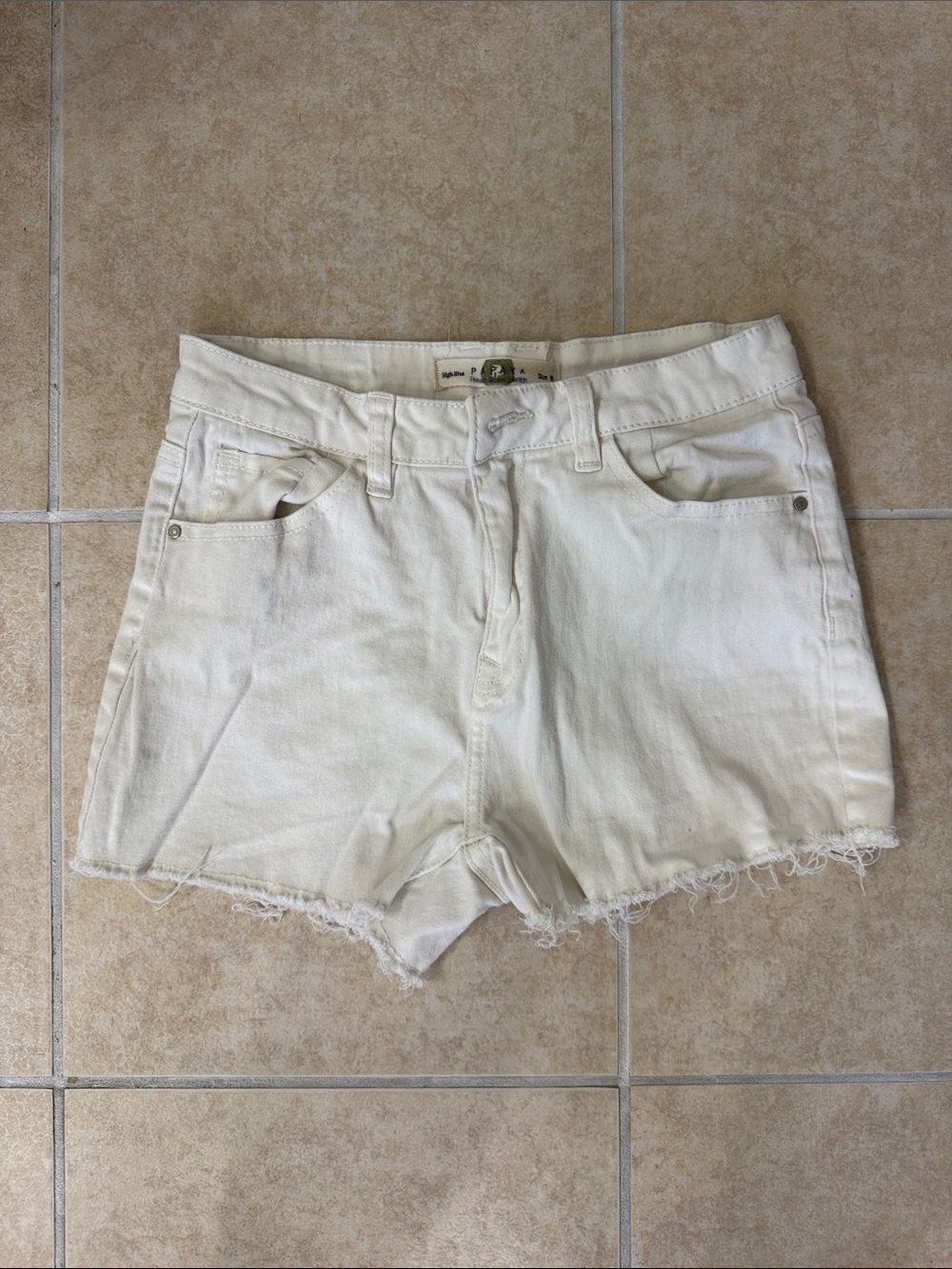 Papaya Off-White Frayed Denim Shorts